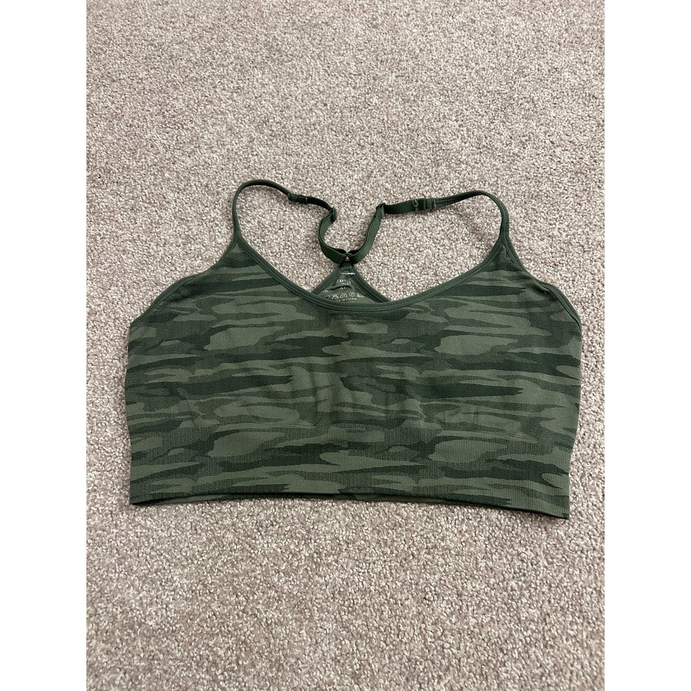 Pro-Fit Seamless Sports Bra Womens XL Green Camo Excellent Adjustable Straps